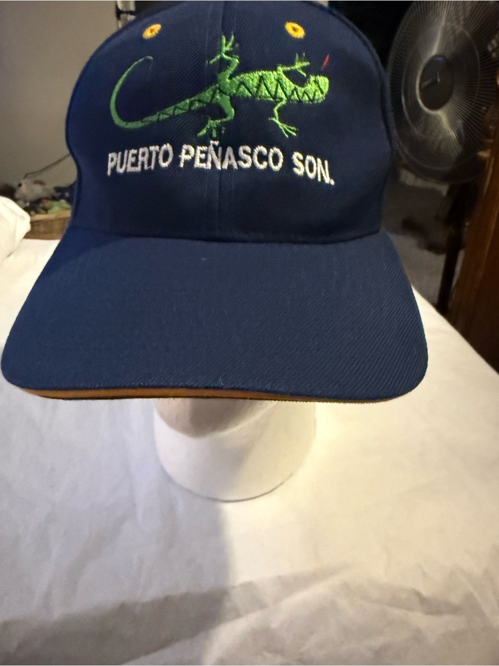 Puerto Peñasco Son. Navy Baseball Cap with Green Lizard Embroidery